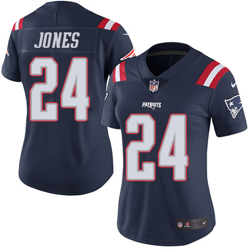 Women's Limited Cyrus Jones Nike Jersey Navy Blue - #24 Rush NFL New England Patriots